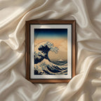 Vintage Traditional Japanese Vertical Set of 9 iArt Tech Studio featuring an iconic Great Wave inspired Japanese wall art print with Mount Fuji in the background. This traditional Ukiyo-e style printable artwork showcases dramatic ocean waves, deep blue tones and timeless Japanese craftsmanship, making it perfect Japandi wall decor, coastal Asian home décor, living room gallery walls and instant download printable art.