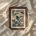 Vintage Japanese koi fish wall art from the Vintage Traditional Japanese Vertical Set of 9 iArt Tech Studio displaying graceful koi swimming among lotus flowers in a beautifully detailed traditional Asian composition. This printable Japanese artwork symbolizes prosperity, harmony and good fortune, making it an ideal choice for Japandi décor, spa-inspired interiors and elegant gallery wall collections.