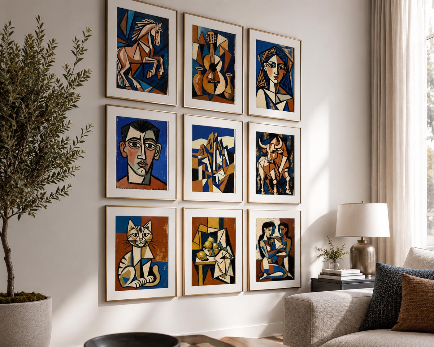 Terracotta Earthy Warm Abstract Neutral Picasso Inspired Printable Wall Art Set of 9 | Artistic Abstract Gallery Wall Prints Bundle for Modern Living Room and Bedroom Instant Download