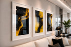 Bright Sunny Yellow and Black Modern Abstract Triptych Printable Wall Art Set of 3 | Vibrant 3 Piece Black and Yellow Gallery Wall Triptych Prints Bundle for Bold Living Room Accent Walls Instant Download
