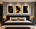 Bright Sunny Yellow and Black Modern Abstract Triptych Printable Wall Art Set of 3 | Vibrant 3 Piece Black and Yellow Gallery Wall Triptych Prints Bundle for Bold Living Room Accent Walls Instant Download