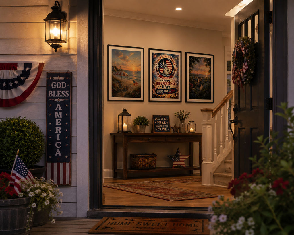America 250th Anniversary Wall Art Kit Set of 9 | Memorial Day July 4th Patriotic Bundle | 1776-2026 Entryway Classroom Office