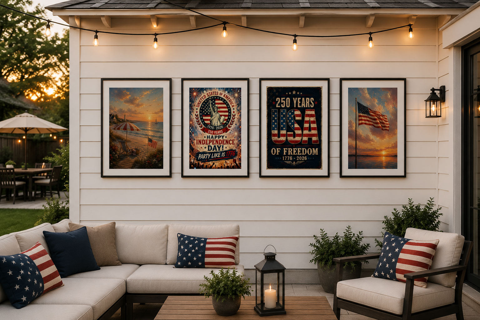America 250th Anniversary Wall Art Kit Set of 9 | Memorial Day July 4th Patriotic Bundle | 1776-2026 Entryway Classroom Office