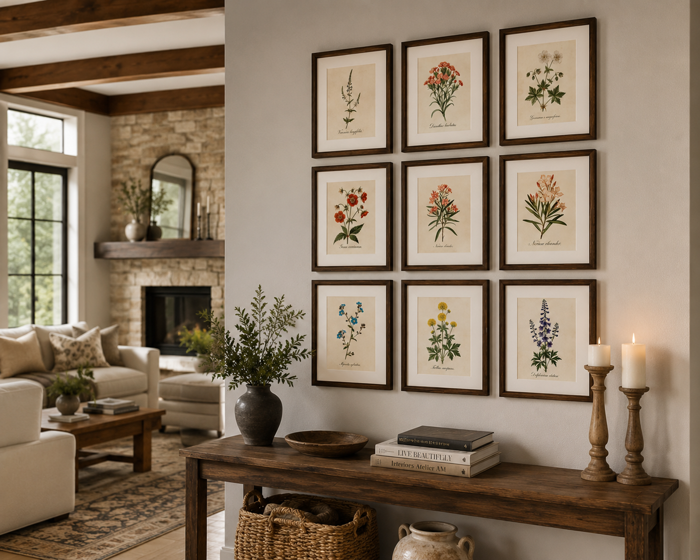 Botanical Watercolor Printable Wall Art Kit Set of 9 | Neutral Floral Herbarium Bundle