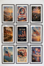 America 250th Anniversary Wall Art Kit Set of 9 | Memorial Day July 4th Patriotic Bundle | 1776-2026 Entryway Classroom Office