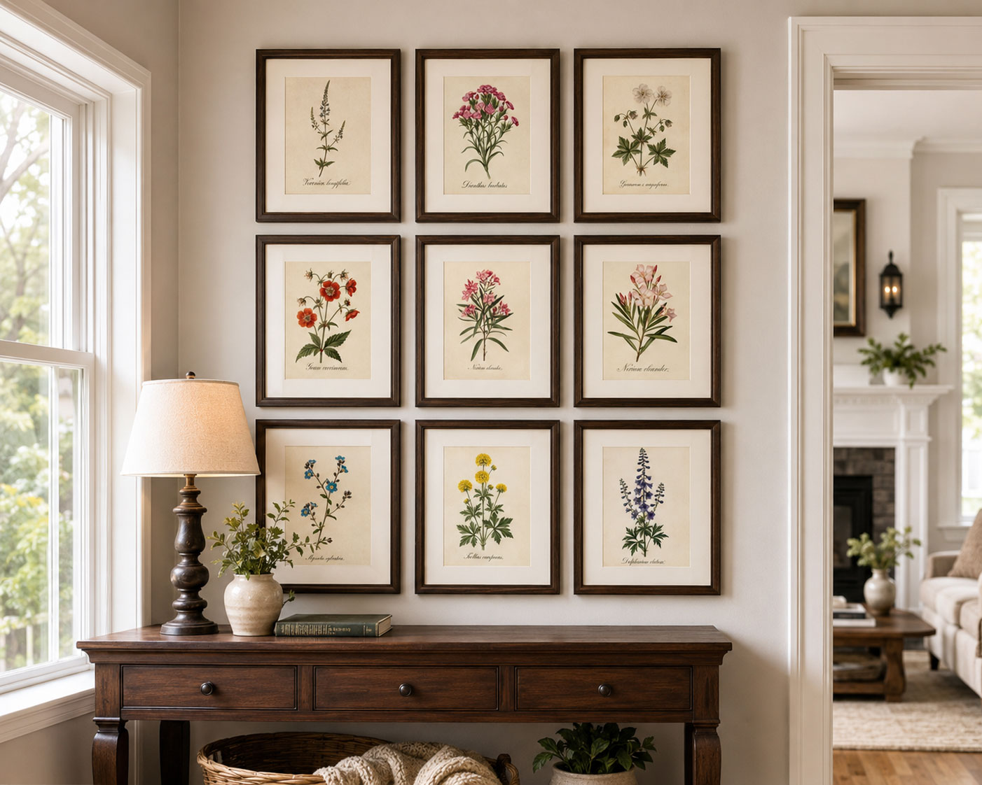 Botanical Watercolor Printable Wall Art Kit Set of 9 | Neutral Floral Herbarium Bundle