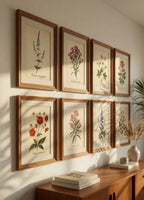 Botanical Watercolor Printable Wall Art Kit Set of 9 | Neutral Floral Herbarium Bundle