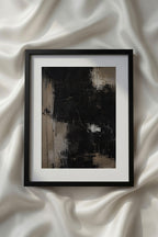 Abstract Beige Black White Neutral Printable Wall Art showcasing expressive charcoal and black painterly textures layered over soft beige and taupe backgrounds. This bold contemporary abstract print creates dramatic contrast while maintaining a warm neutral aesthetic for modern homes, Scandinavian interiors, and luxury gallery walls.