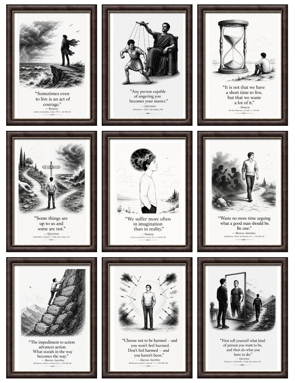 Stoic Motivational Quotes Printable Wall Art Kit Set of 9 | Philosophy Home Office Decor Bundle