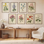 Botanical Watercolor Printable Wall Art Kit Set of 9 | Neutral Floral Herbarium Bundle