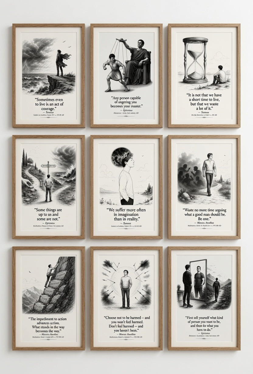 Stoic Motivational Quotes Printable Wall Art Kit Set of 9 | Philosophy Home Office Decor Bundle