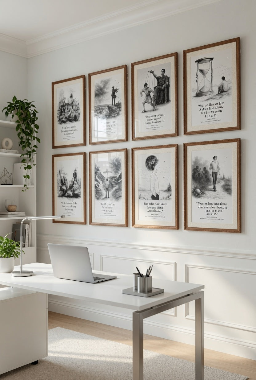 Stoic Motivational Quotes Printable Wall Art Kit Set of 9 | Philosophy Home Office Decor Bundle