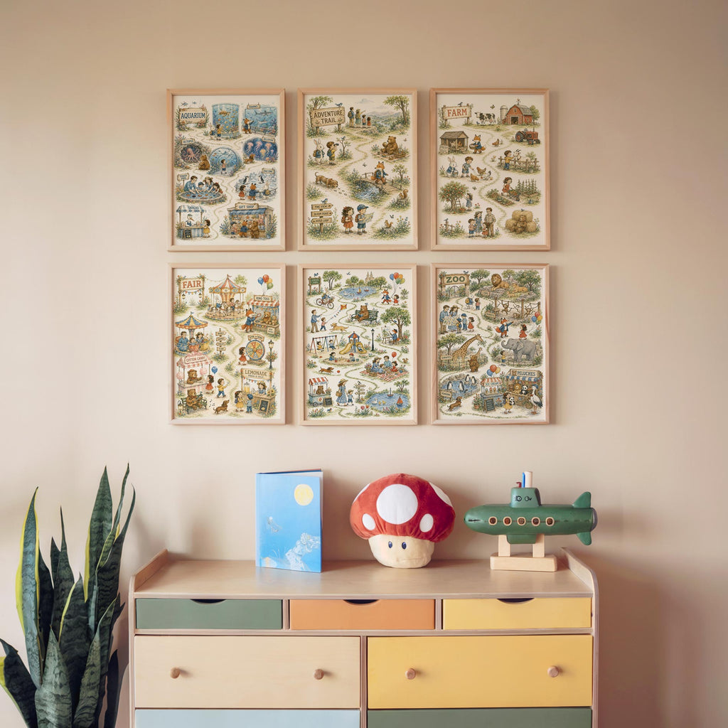 Whimsical Nursery Kids Book Illustration Printable Wall Art Kit Set of 9 | Gender Neutral Curiosity Spark Gallery Wall Set Room Decor Bundle