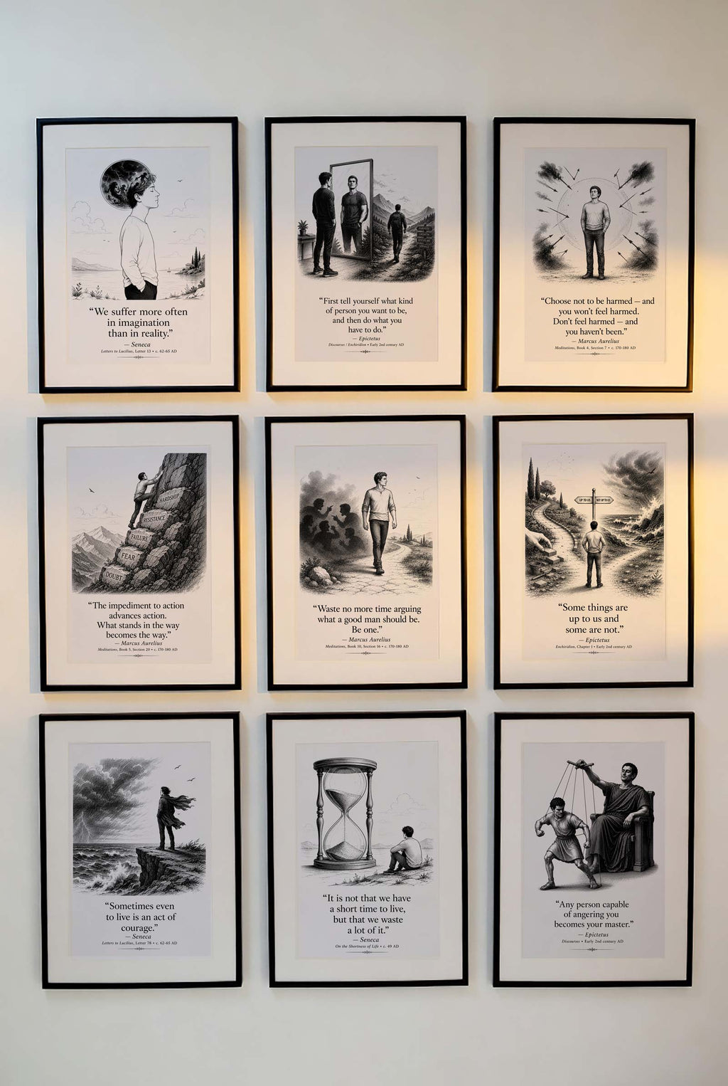 Stoic Motivational Quotes Printable Wall Art Kit Set of 9 | Philosophy Home Office Decor Bundle