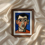 Terracotta Earthy Warm Abstract Neutral Picasso Inspired Printable Wall Art Set of 9 displaying a modern cubist male portrait with expressive geometric facial features in earthy neutral colors. Contemporary printable abstract wall art for office, study, apartment, masculine decor, and gallery wall inspiration.