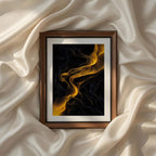 Contemporary yellow and black abstract artwork from the Yellow Modern Abstract Triptych by iArt Tech Studio with fluid organic shapes, layered textures and bold modern composition for minimalist interior design.